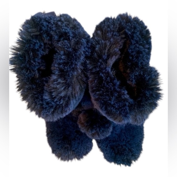 Sam Edelman faux fur winter lace up Pom boots slip on blue black fuzzy navy NWOT - Picture 5 of 9